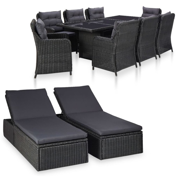 Set Mobilier De Exterior 11 Piese Negru Poliratan 3057811